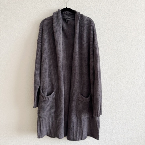 Barefoot Dreams Sweaters - Barefoot Dreams CozyChic Lite Long Weekend Cardigan waffle knit 1X grey/blue